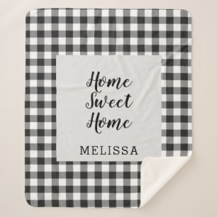 Cobertor Sherpa Xadrez Black White Gingham Personalizado