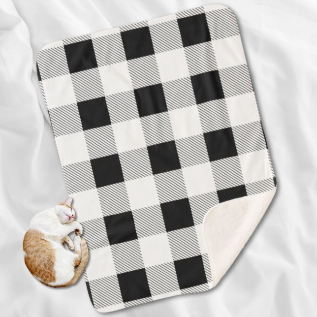 Cobertor Sherpa xadrez branca e negra da fazenda russa (rustic farmhouse chic black and white plaid sherpa blanket)