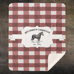 Cobertor Sherpa Xadrez de Buffalo Vermelho Fazenda Cavalo Sherpa B