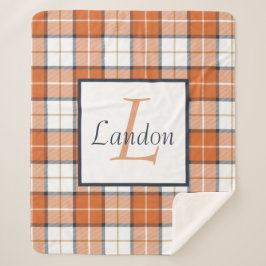 Cobertor Sherpa Xadrez de Tartan laranja, azul e branco