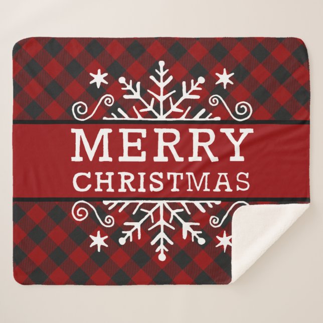Cobertor Sherpa Xadrez Natal feliz floco de neve  (Frente (Horizontal))
