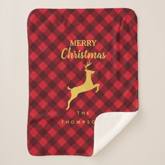 Cobertor Sherpa Xadrez Negra Negra Natal (Frente)