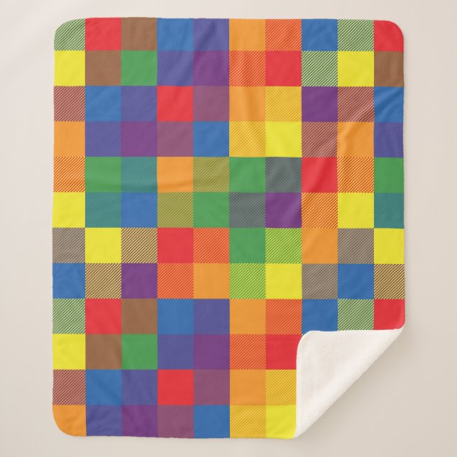 Cobertor Sherpa Xadrez Rainbow Buffalo Check Pride (Frente)