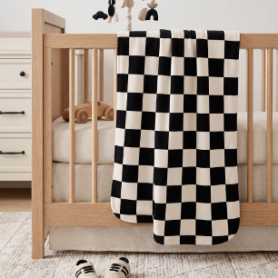 Cobertor Sherpa Xadrez Retro Preto e Creme