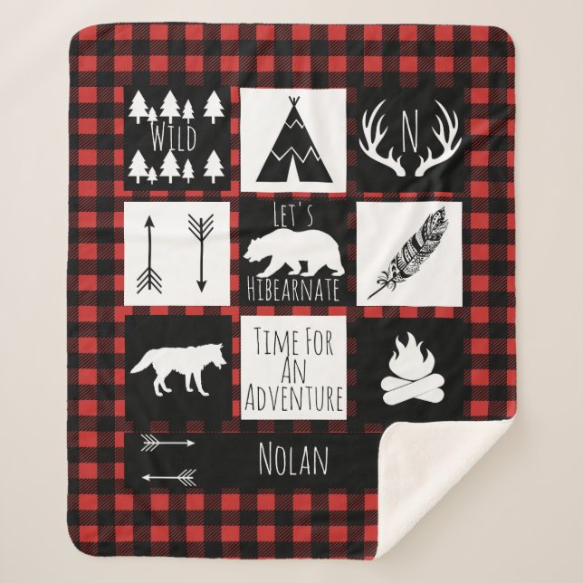 Cobertor Sherpa Xadrez rústica da verificação do búfalo da região (Frente)