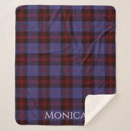 Cobertor Sherpa xadrez tartã azul marinho vermelho monograma nome