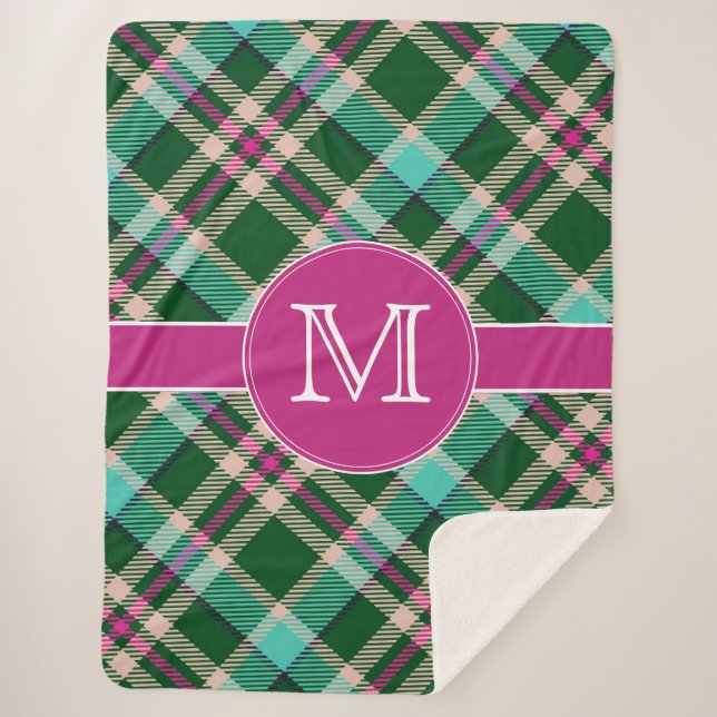 Cobertor Sherpa Xadrez Teal e Rosa Sherpa Blanket (Frente)