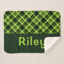 Cobertor Sherpa Xadrez Verde de Ervilha Monograma Pequeno Sherpa B