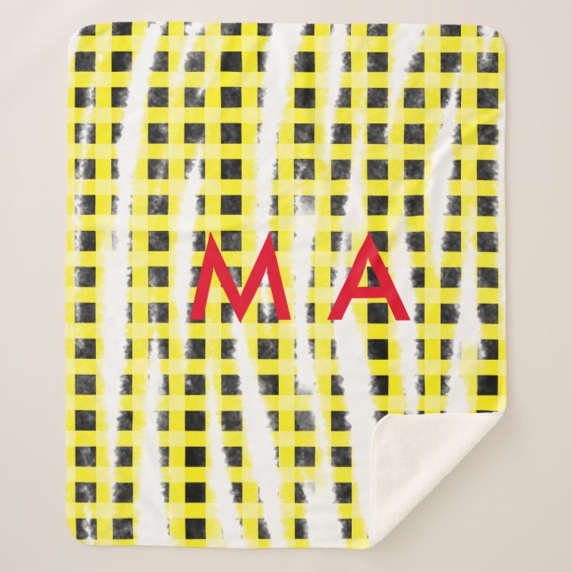 Cobertor Sherpa Yellow Black checkboard add name monograma name le (Frente)