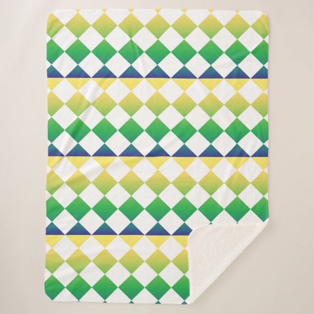 Cobertor Sherpa Yellow Green Checker Diamond Pattern (Frente)