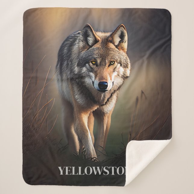 Cobertor Sherpa Yellowstone Wolf Sherpa Blanket Throw (Frente)