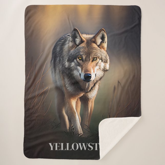Cobertor Sherpa Yellowstone Wolf Sherpa Blanket Throw (Frente)