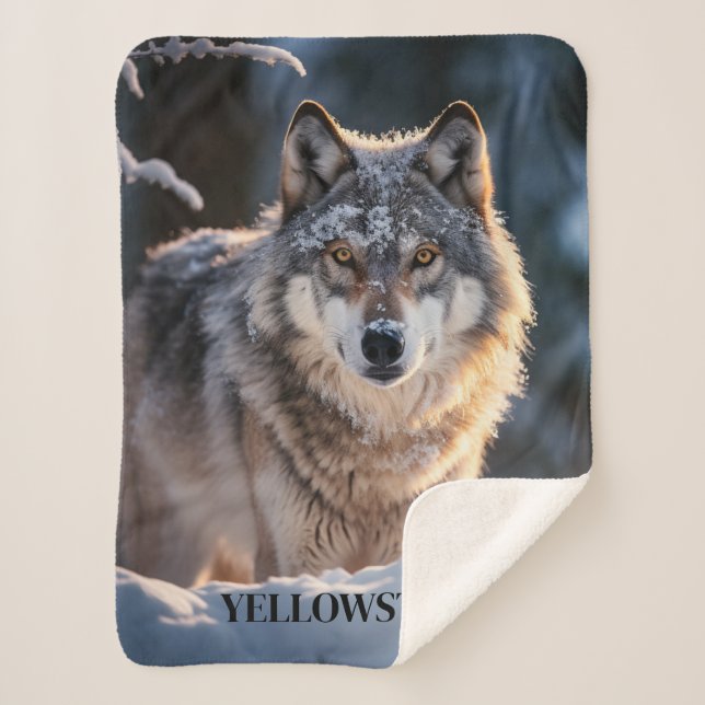 Cobertor Sherpa Yellowstone Wolf Sherpa Blanket Throw (Frente)