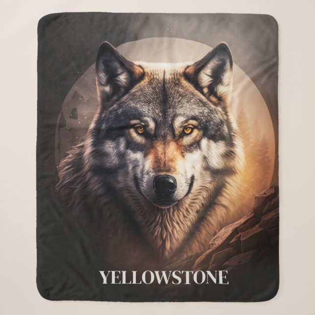 Cobertor Sherpa Yellowstone Wolf Sherpa Blanket Throw (Frente)