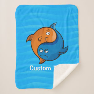 Cobertor Sherpa Yin Yang Fish Cartoon