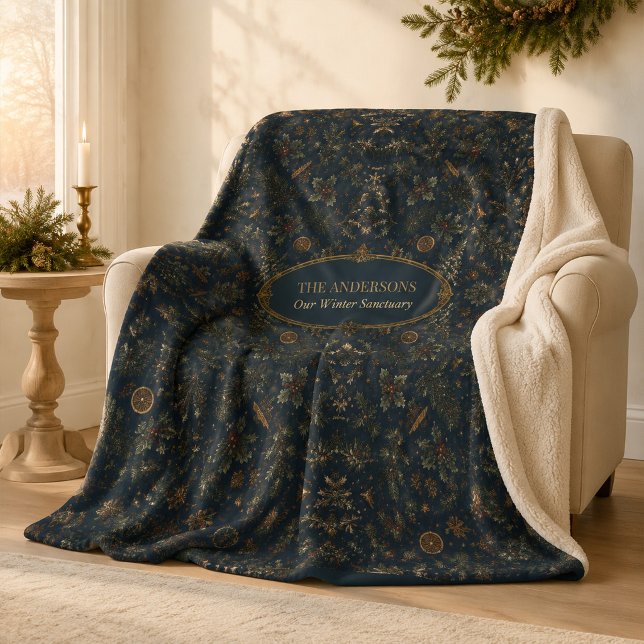 Cobertor Sherpa Yule Enluarado Personalizado (Personalized Moonlit Yule Sherpa Blanket)