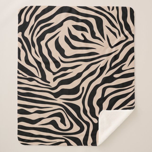 Cobertor Sherpa Zebra Stripes Cream Beige Black Wild (Frente)