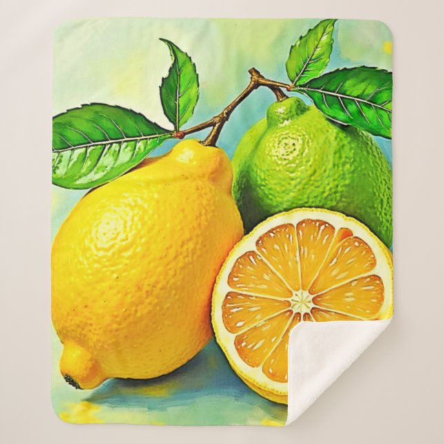 Cobertor Sherpa Zesty Citrus Burst of Sunshine Design (Frente)