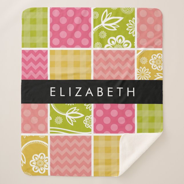 Cobertor Sherpa Zigzag, Chevron, Bolinhas, Gingham, Seu Nome (Frente)