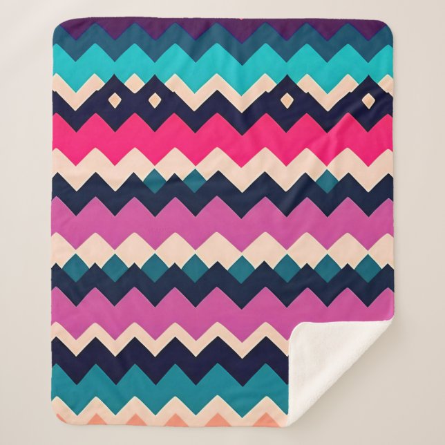 Cobertor Sherpa Zigzag Chevron - Design de Padrão Colorido (Frente)