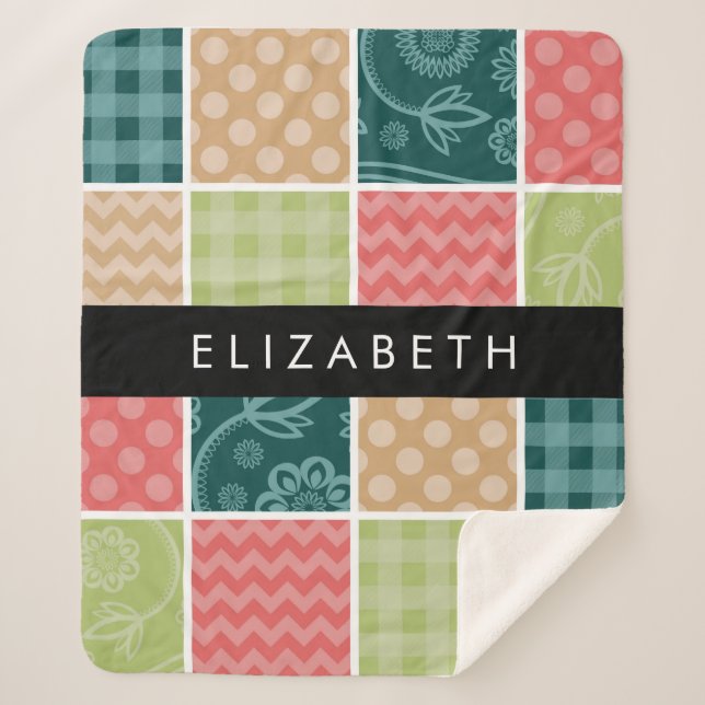 Cobertor Sherpa Zigzag, Chevron, Gingham, Bolinhas, Seu Nome (Frente)