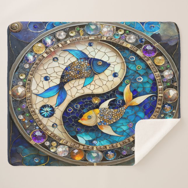Cobertor Sherpa Zodiac - Peixes Fish Yin e Yang (Frente (Horizontal))