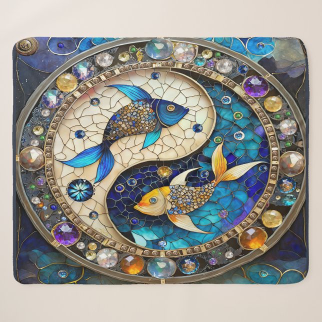 Cobertor Sherpa Zodíaco - Peixes Yin e Yang (Frente (Horizontal))