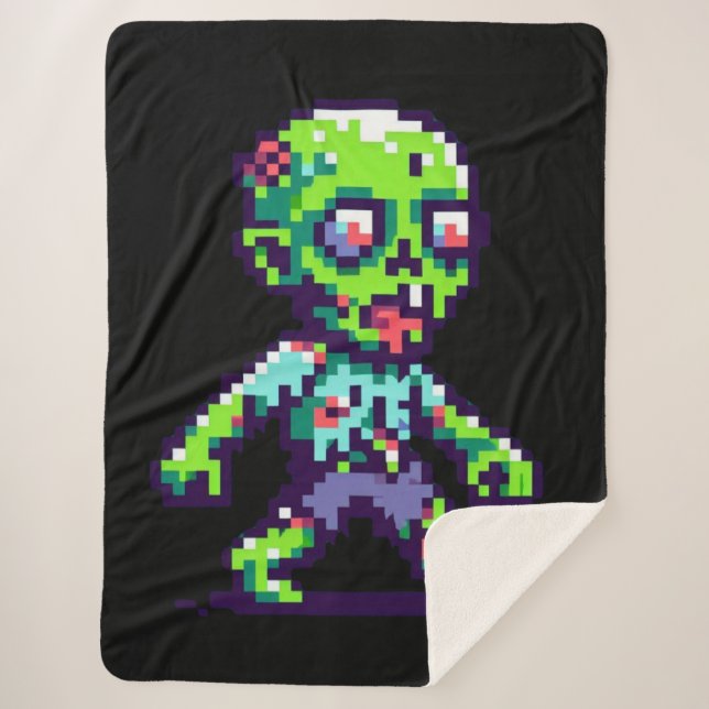 Cobertor Sherpa Zombie Halloween engraçado de 8 bits (Frente)