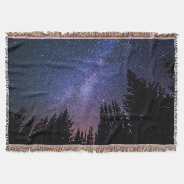 Cobertor Silhueta de Árvore Céu Noturno Galáxia (Frente)