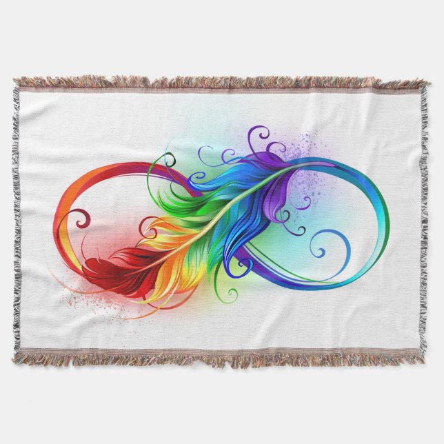 Cobertor Símbolo de Infinito com Pena de Arco-íris (Frente)