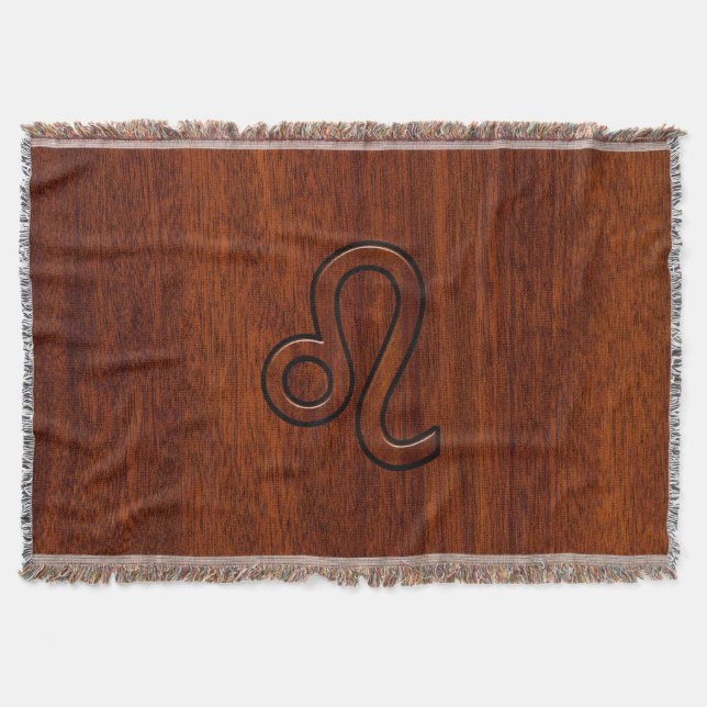 Cobertor Símbolo Leo Zodiac no estilo madeira Mahogany (Frente)