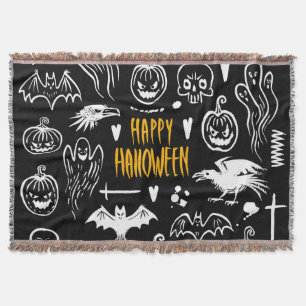 Cobertor Símbolos de Halloween desenhados à mão, coleção de