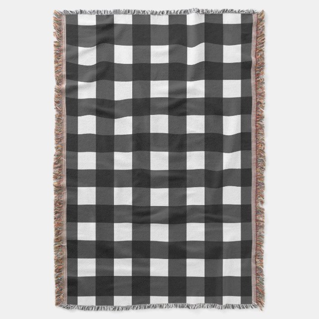 Cobertor Simples Gingham Preto e Branco (Frente Vertical)