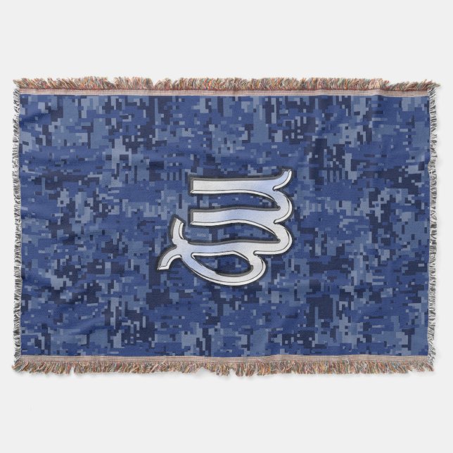 Cobertor Sinal de Virgo Zodiac na Camuflagem Digital Azul d (Frente)