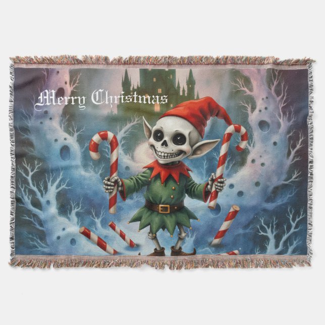 Cobertor Skeleton Christmas Elf – Creepy Cute Dark Holiday  (Frente)