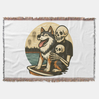 Cobertor Skeleton with Dog on Haunted Lake Horror Art