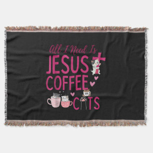 Cobertor Só preciso de Jesus, Café e Gatos Cristão Fu