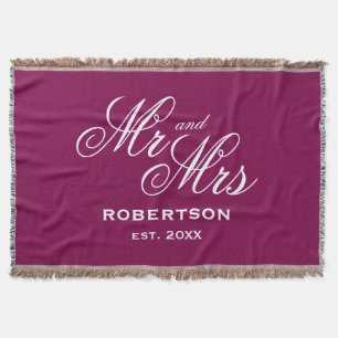 Cobertor Sobrenome personalizado Sr e Sra chic burgundy ver