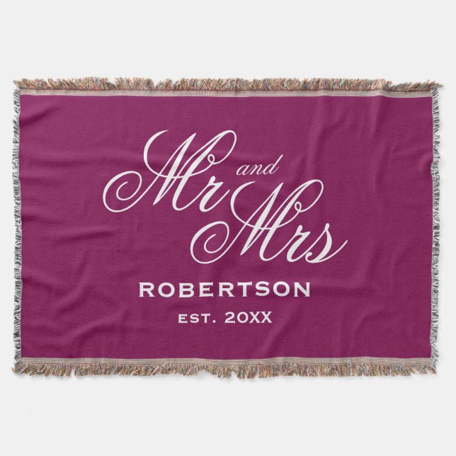 Cobertor Sobrenome personalizado Sr e Sra chic burgundy ver (Frente)