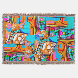 Cobertor Sonhos Elétricos Laranja E Ciano — Desenho Abstrat