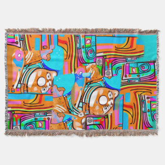 Cobertor Sonhos Elétricos Laranja E Ciano — Desenho Abstrat