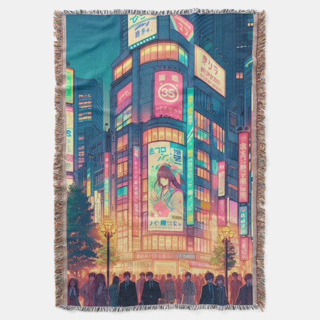 Cobertor Sonhos Neon de Shibuya (Frente Vertical)