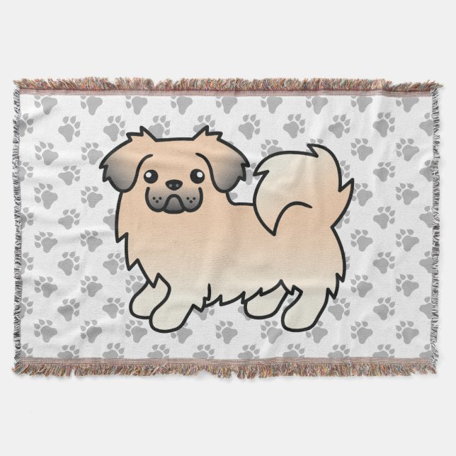 Cobertor Spaniel Tibetano Bege Creme Fofo Cachorro Cartoon (Frente)