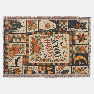 Cobertor Spooky Harvest Vintage Halloween Patchwork