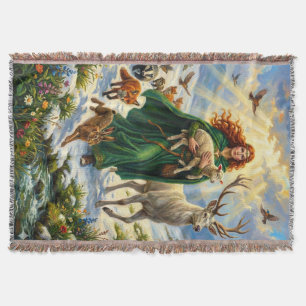 Cobertor St Brigid Deusa da Primavera Animais da Floresta I