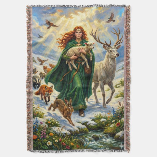 Cobertor St Brigid Spring Goddess Woodland Animals Imbolc (Frente Vertical)
