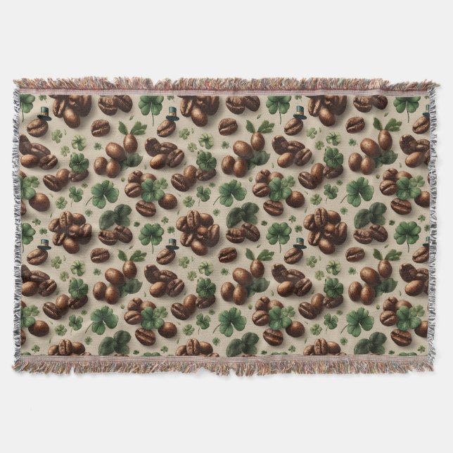 Cobertor St. Patrick’s Day Coffee & Shamrock Pattern (Frente)