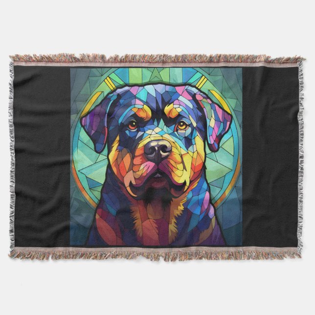 Cobertor Stained Glass Rottweiler  (Frente)