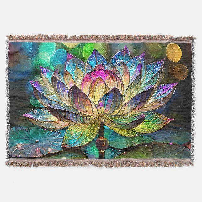 Cobertor Stained Glass Vibrant Lotus Flower (Frente)