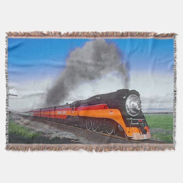 Cobertor Steam Train Engine Locomotive SP4449 Black Orange (Frente)